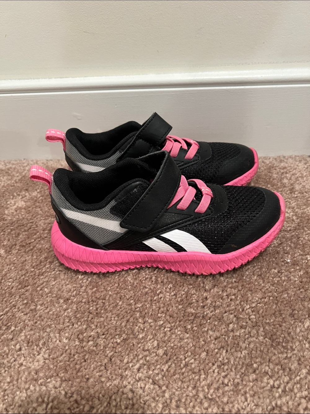 Reebok Kids Black and Pink Athletic Sneakers with White Logo